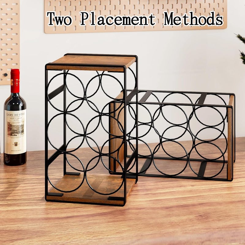 Dazioter Wood Countertop Wine Rack No Need Assembly 6 Bottles Black + Rustic Brown - Image 2